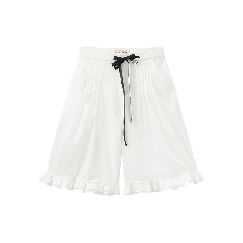 ‘Eric’ White Bow Mid-length Shorts