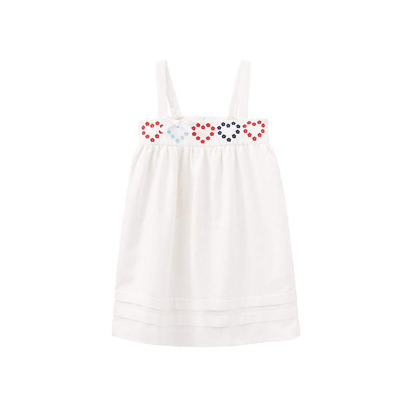 'Drummer Bunny' White Suspender Tuck Dress