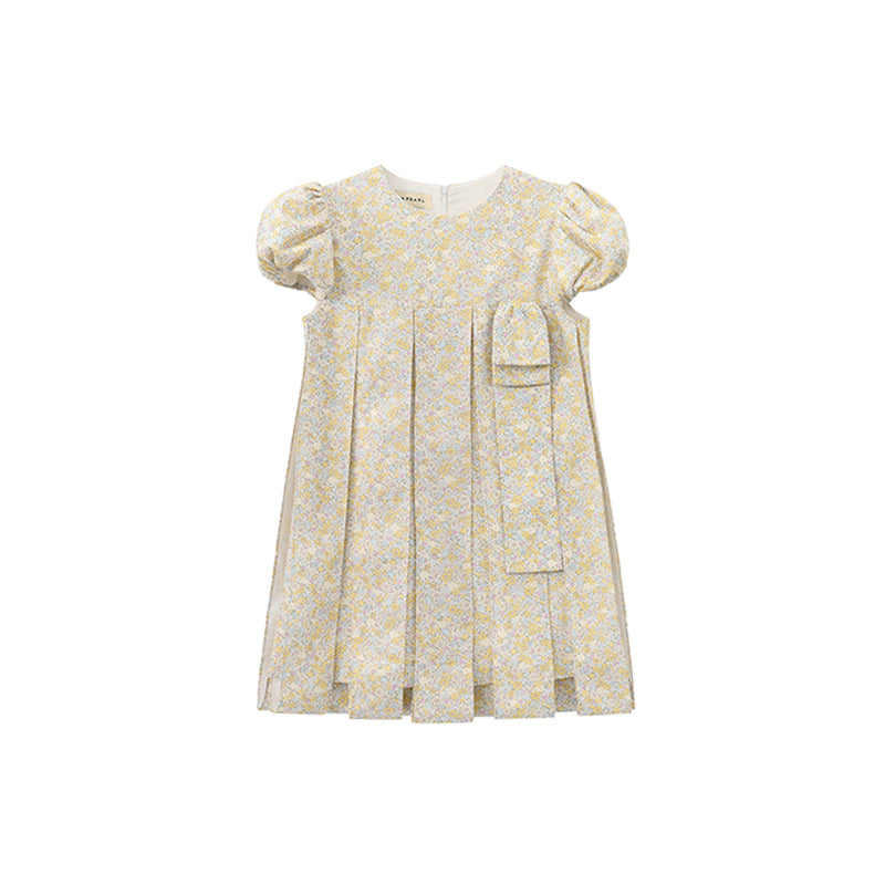 ‘Perle’ Yellow Floral Puff Sleeve Babydoll Dress