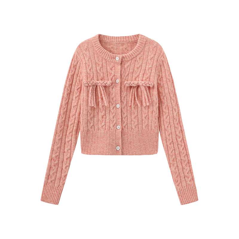 'Balancé' Pink Bow Knit Cardigan