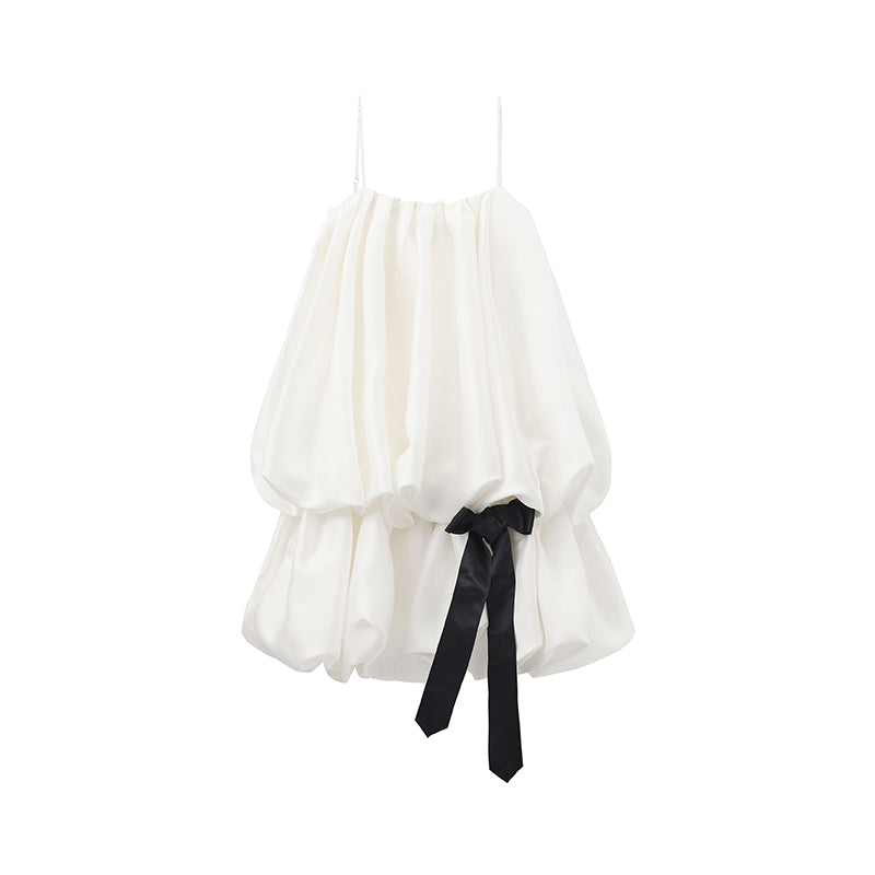 ‘Éloïse’ White Gathered Puffy Slip Dress