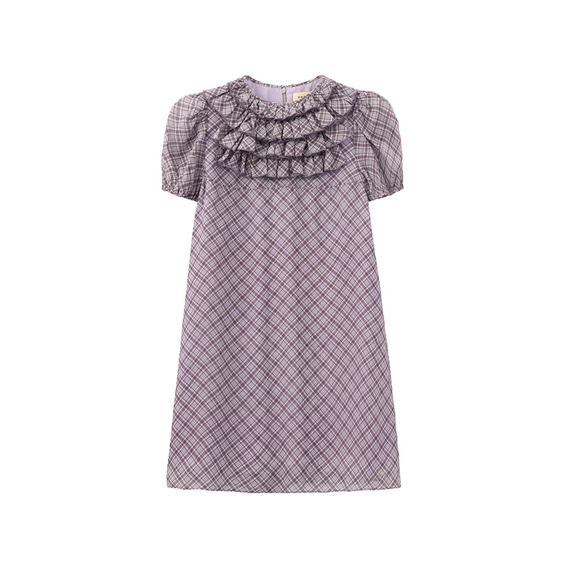 ‘Attina’ Purple Plaid Ruffles Dress