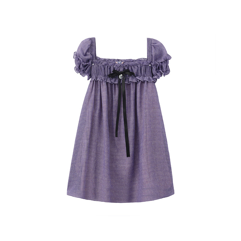 ‘Ariel’ Purple Linen Puff Dress