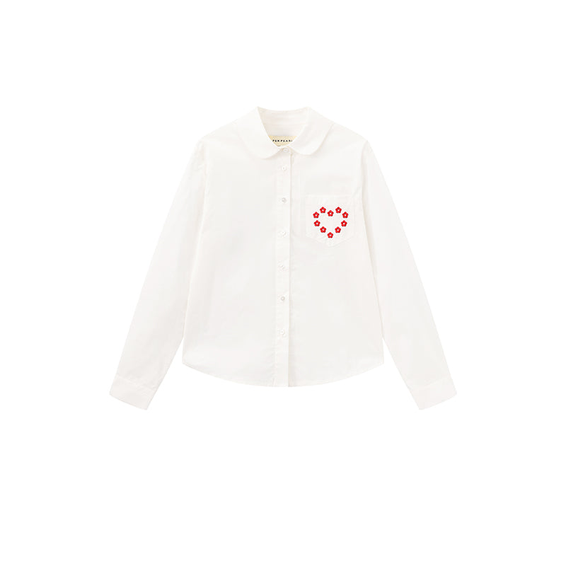 'Heart Signal' White Embroidery Shirt