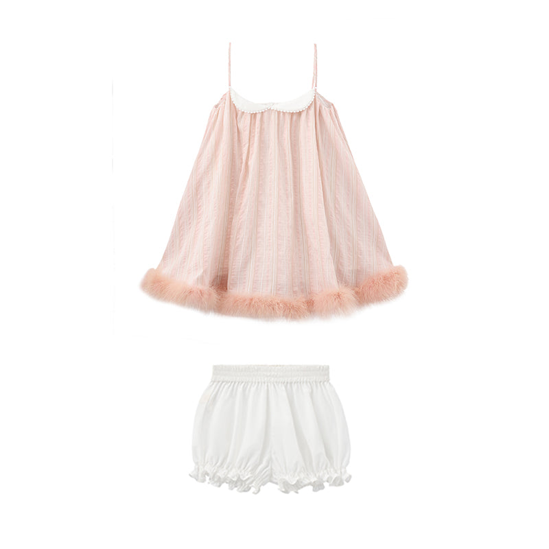 ‘Margot’ Pink Striped Feather Slip Dress