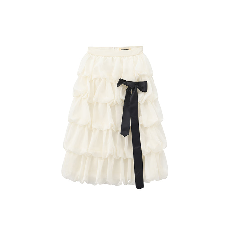 ‘Mélodie’ Beige Organza Pleated Skirt