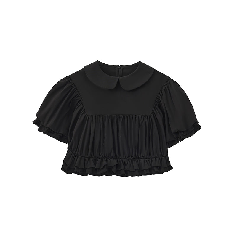 ‘Ursula’ Black Ruched Cropped Top
