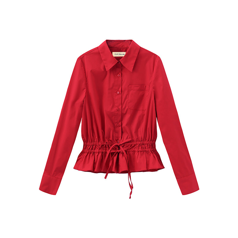 'Red Roses' Red Gathered Shirt