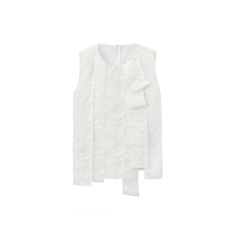 ‘Fleur’ White Embroidered Ribbon Vest