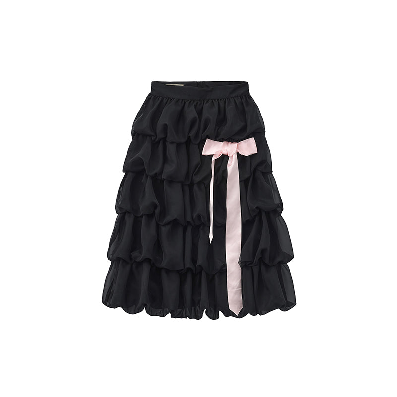 ‘Mélodie’ Black Organza Pleated Skirt