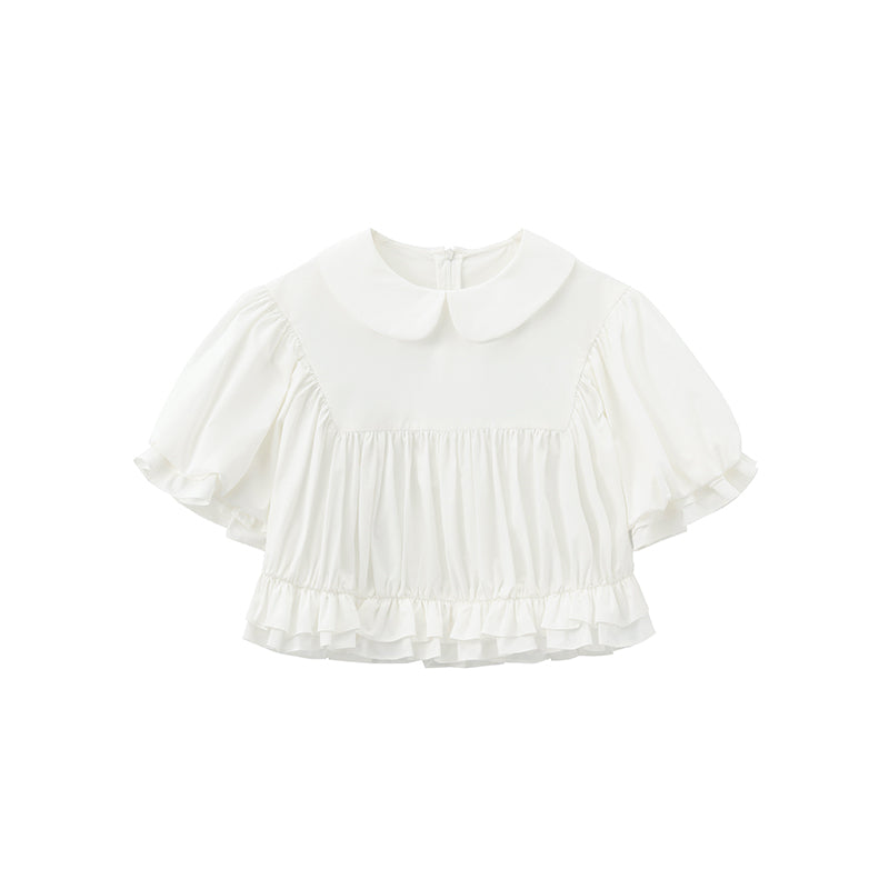 ‘Ursula’ White Ruched Cropped Top