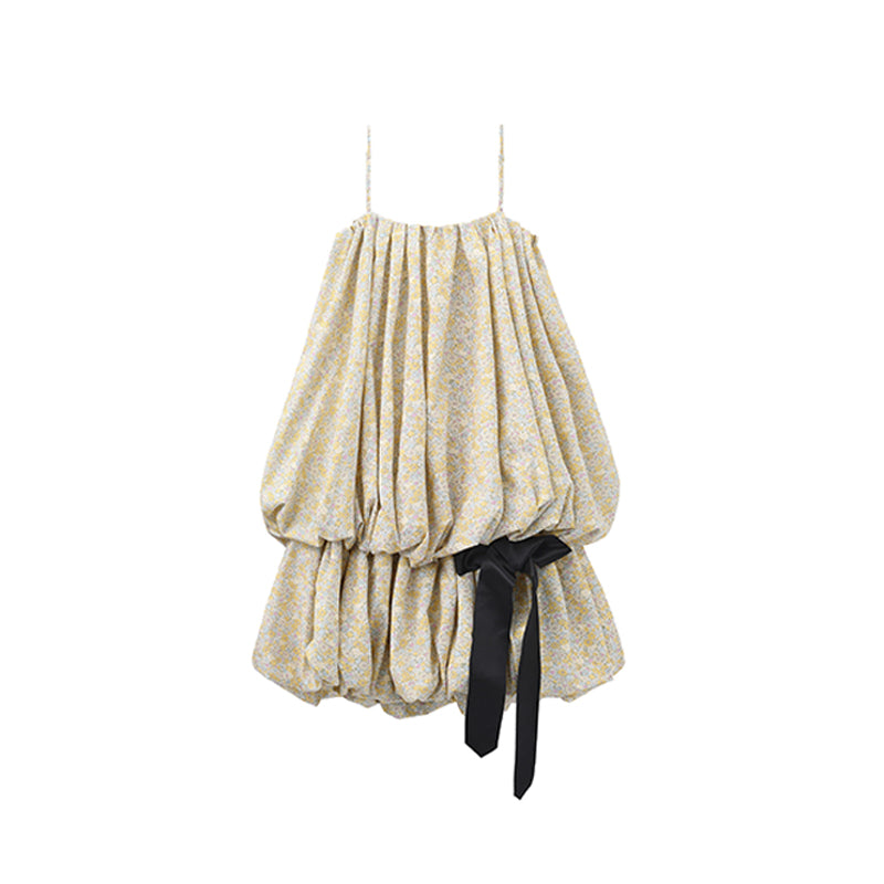 ‘Éloïse’ Yellow Floral Gathered Puffy Slip Dress