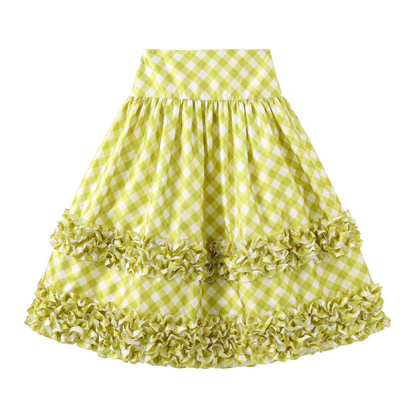 ‘Sweet Cream Cake’ Green Check Midi Skirt