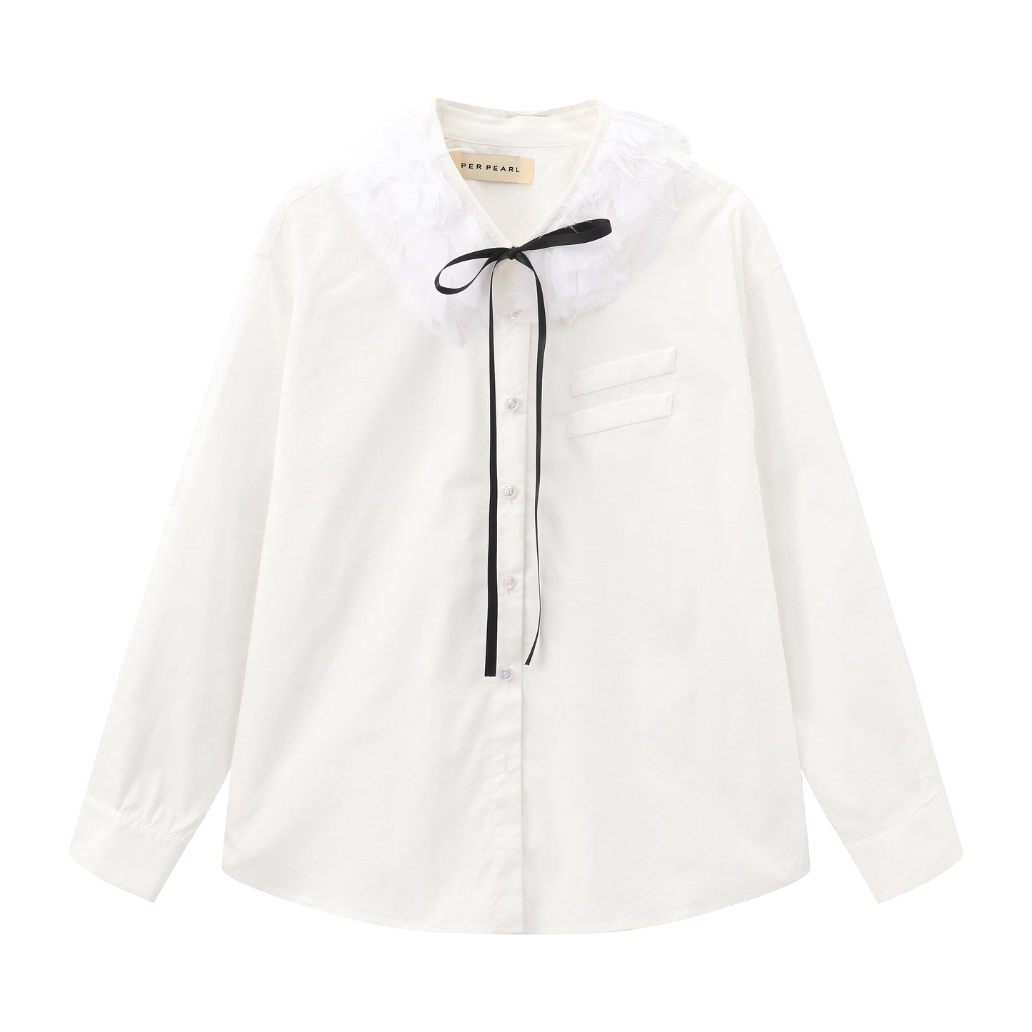 ‘Mathis’ White Feather Collar Shirt