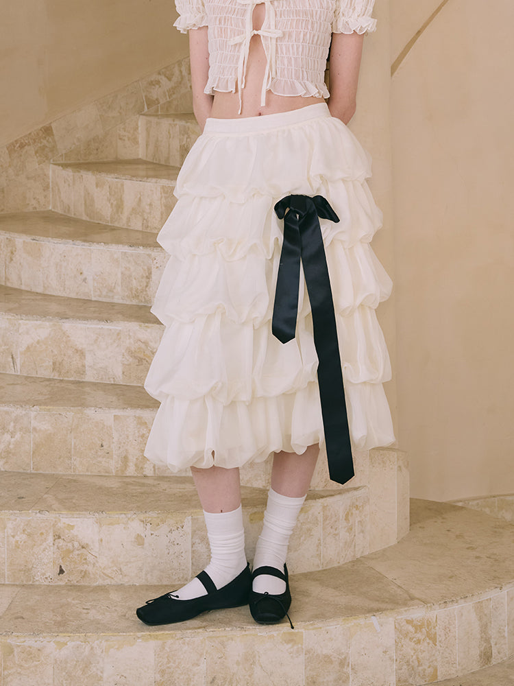 ‘Mélodie’ Beige Organza Pleated Skirt