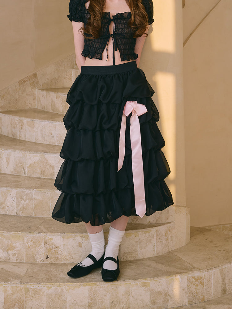 ‘Mélodie’ Black Organza Pleated Skirt