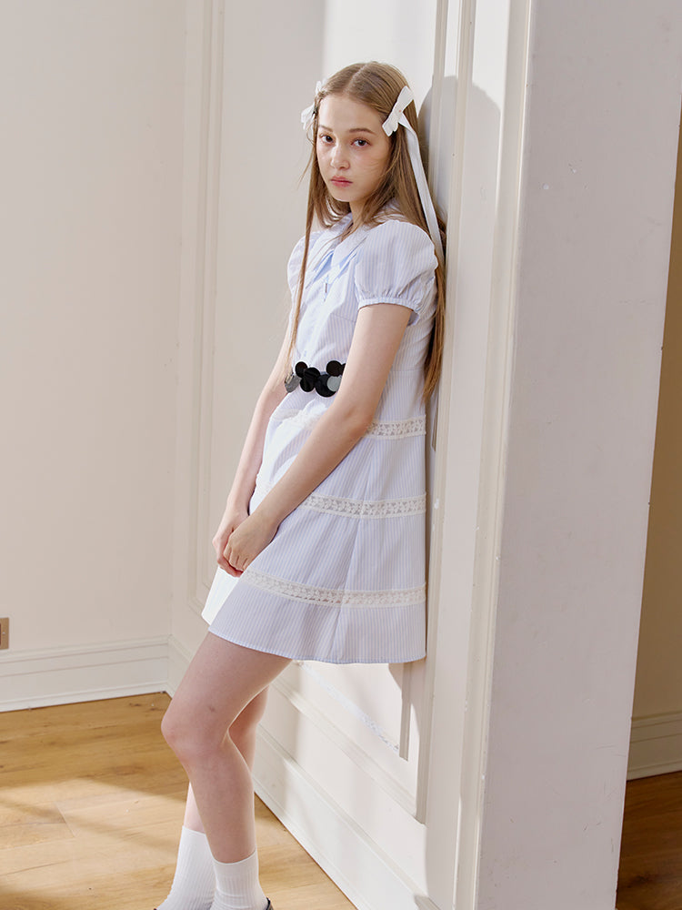 ‘Oceanic Bliss’ Blue Sequin Lace Patchwork Dress