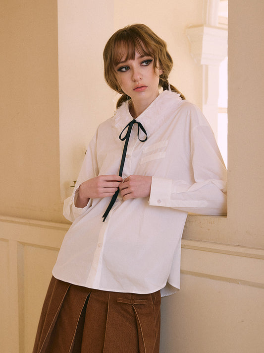 ‘Mathis’ White Feather Collar Shirt