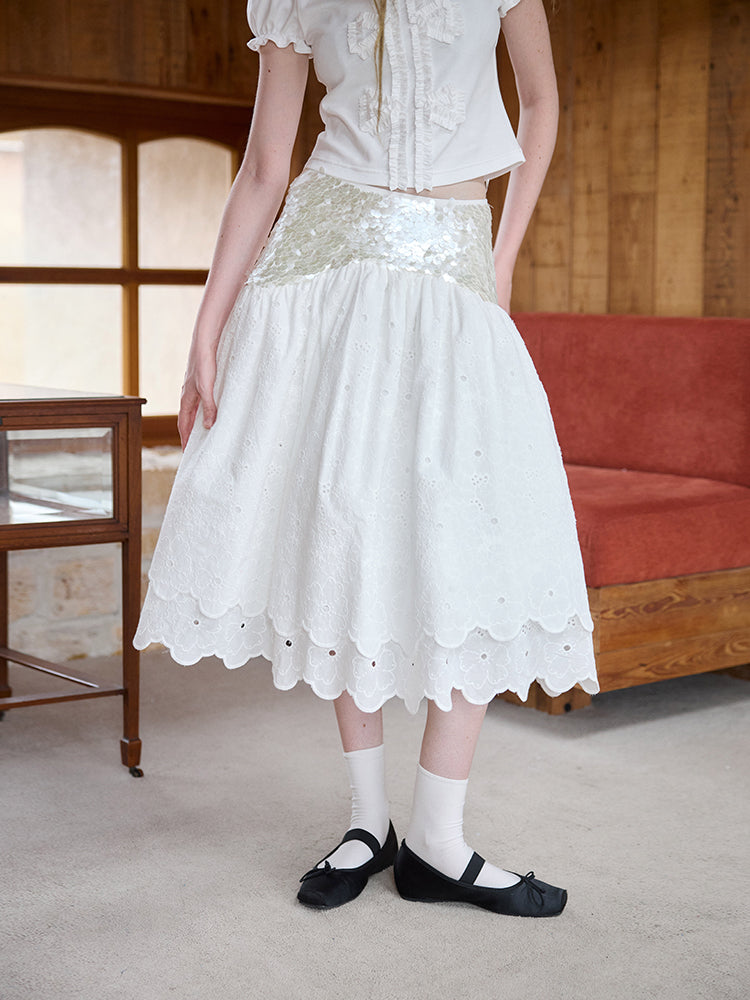 ‘Sunshine’ White Sequined Tulle Skirt