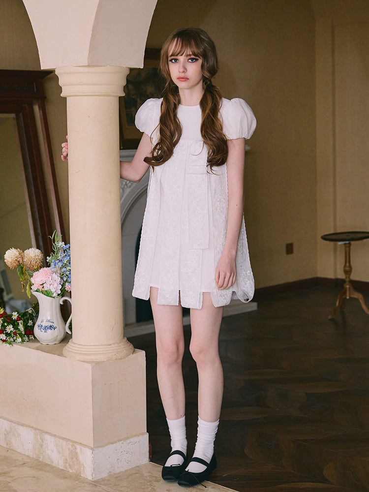 ‘Perle’ White Puff Sleeve Babydoll Dress