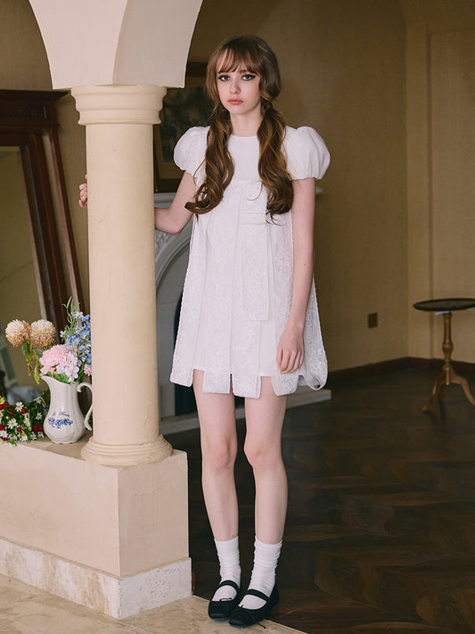 ‘Perle’ White Puff Sleeve Babydoll Dress