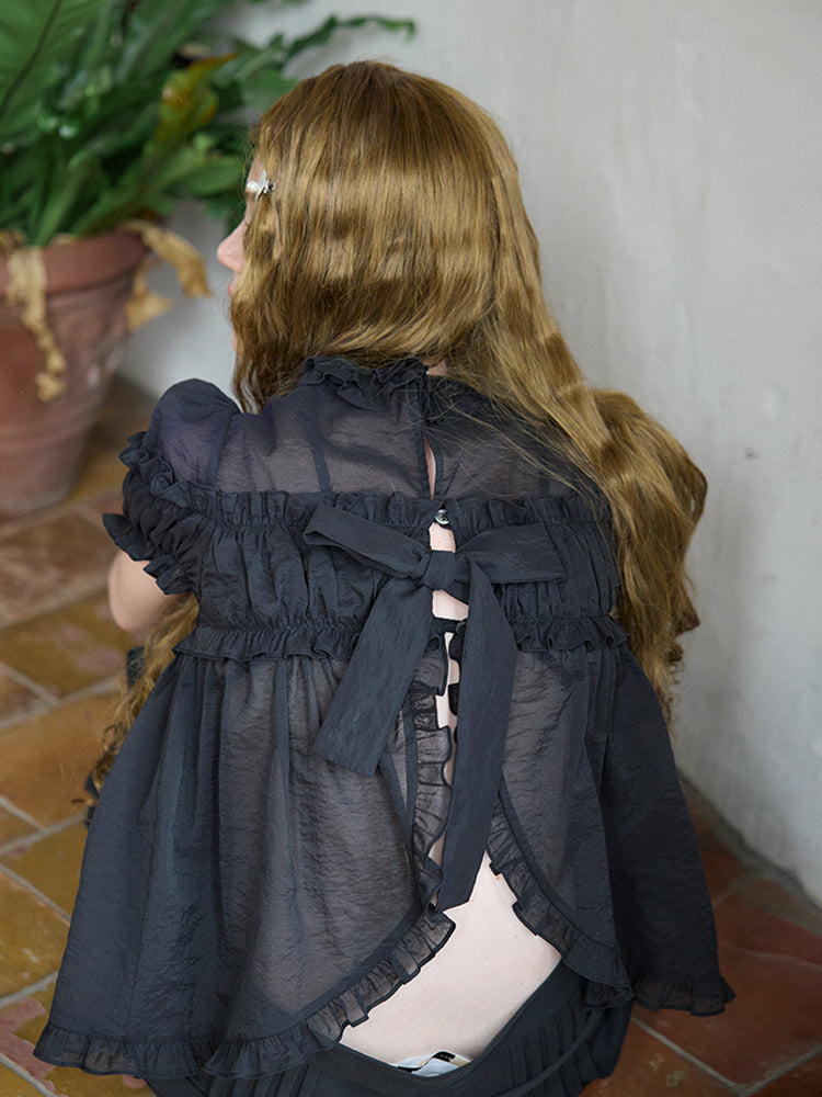 ‘Bubble’ Black Puff Backless Top