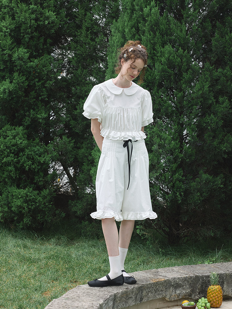 ‘Ursula’ White Ruched Cropped Top