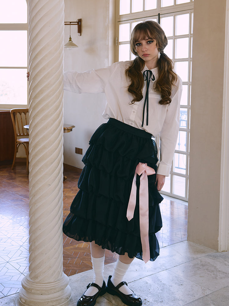 ‘Mathis’ White Feather Collar Shirt