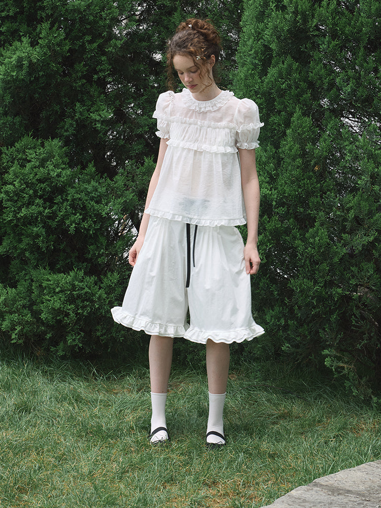 ‘Eric’ White Bow Mid-length Shorts