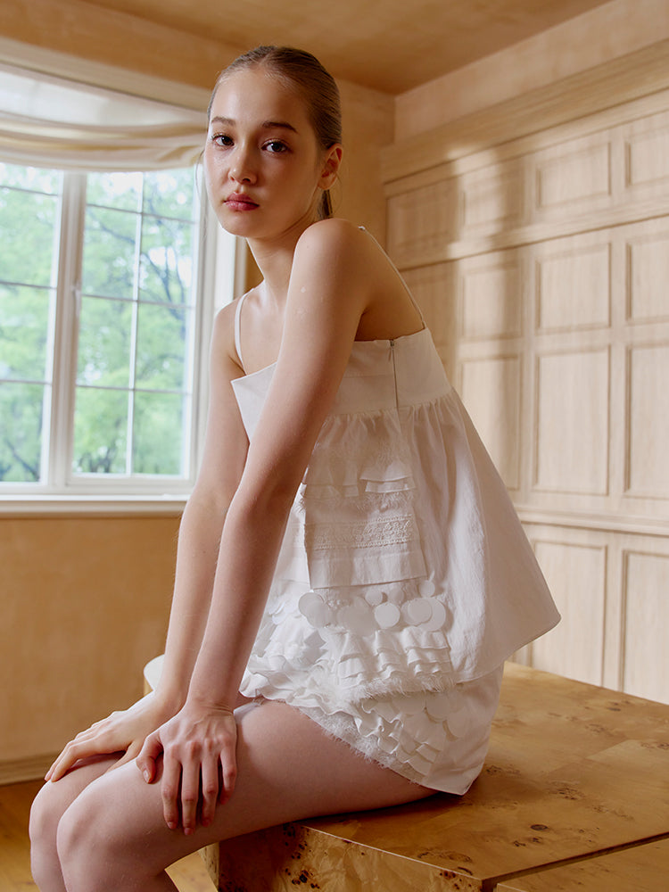 ‘Echoes Resonate’ White Sequin Tank Top