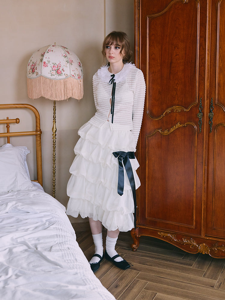 ‘Mélodie’ Beige Organza Pleated Skirt
