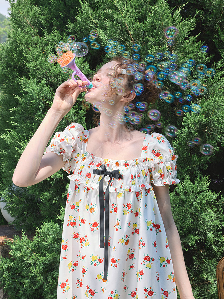 ‘Ariel’ Printed Puff Dress