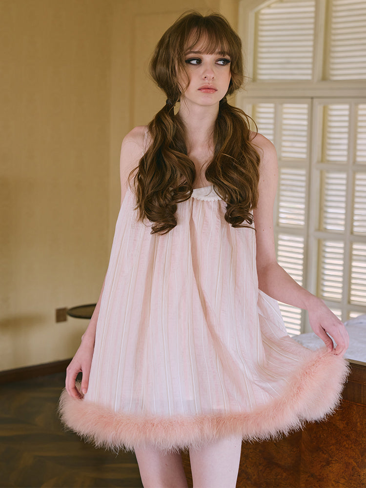 ‘Margot’ Pink Striped Feather Slip Dress
