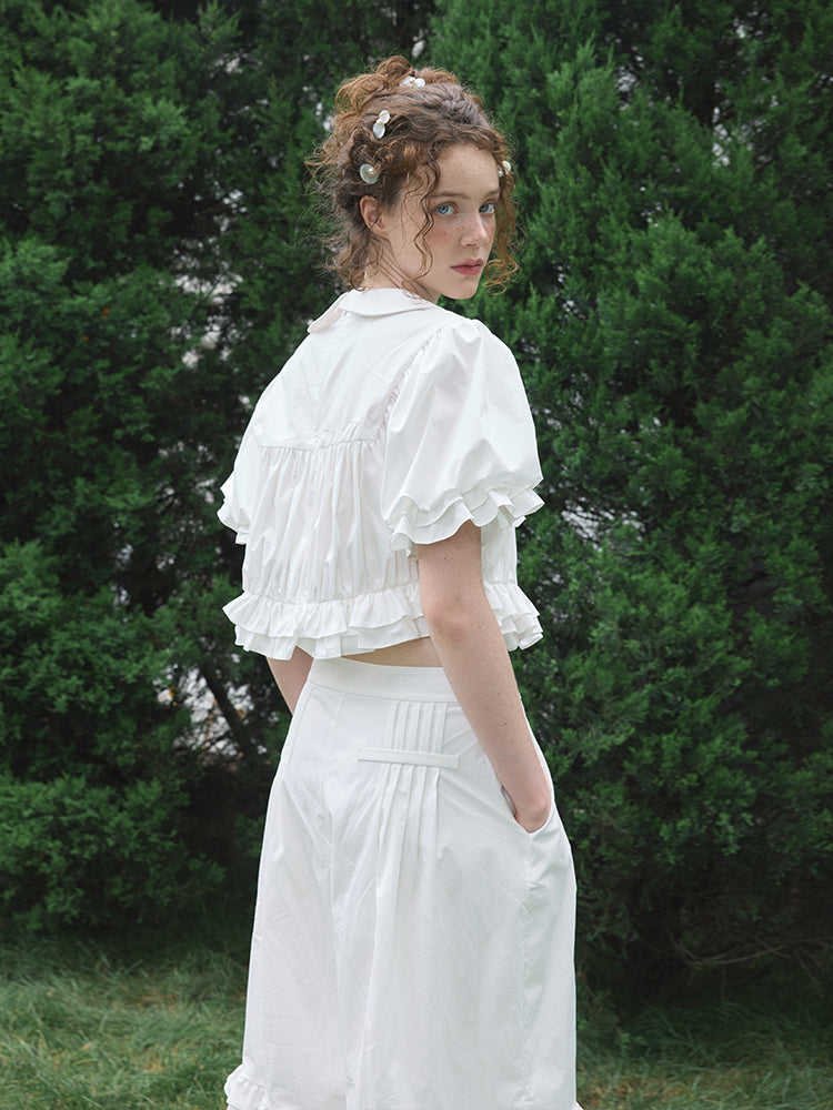 ‘Eric’ White Bow Mid-length Shorts