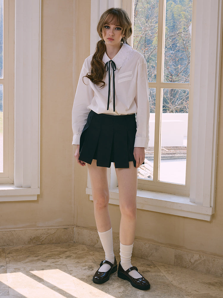 ‘Mathis’ White Feather Collar Shirt