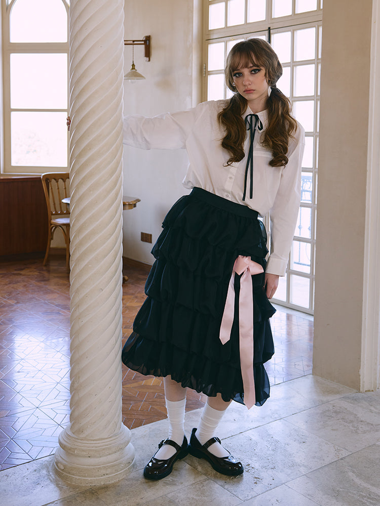 ‘Mélodie’ Black Organza Pleated Skirt