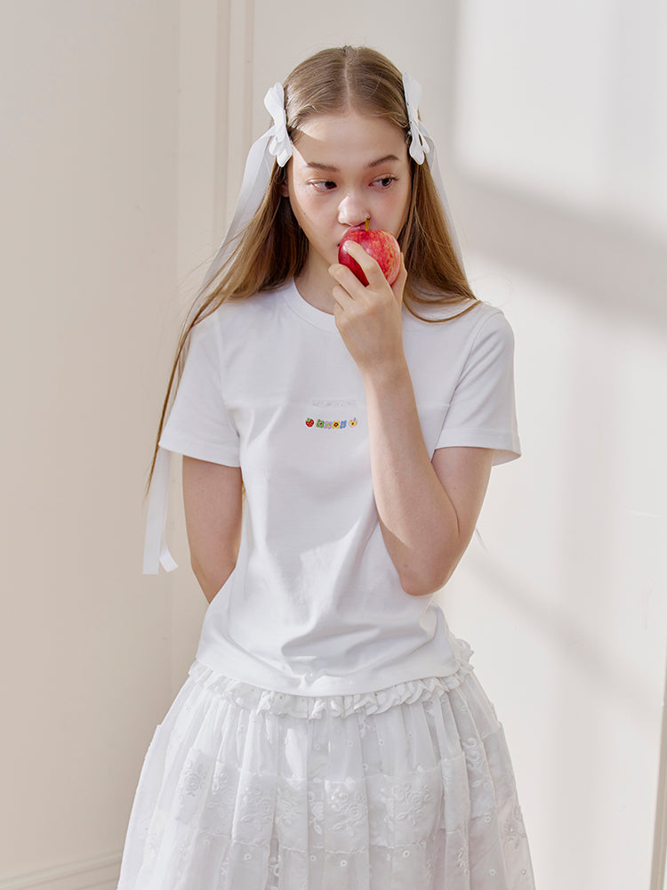 ‘Wildflowers’ White Embroideried Tee
