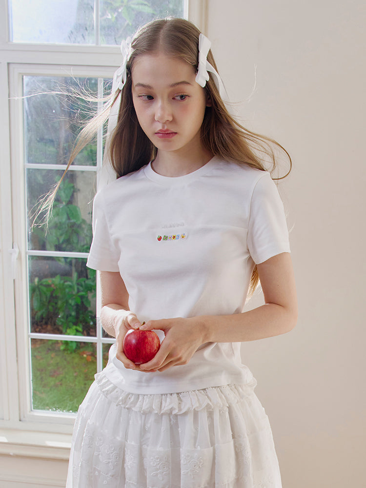 ‘Wildflowers’ White Embroideried Tee