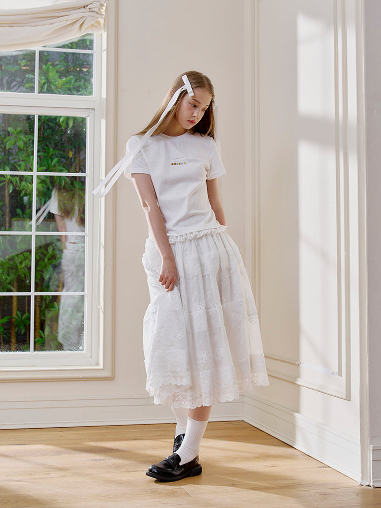 ‘Wildflowers’ White Embroideried Tee