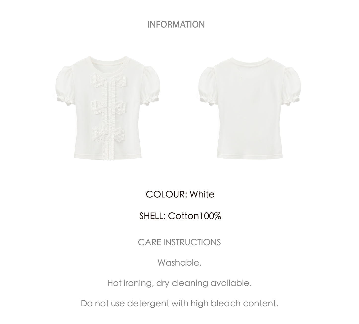 ‘Carlotta’ White Ruffles Bow T-shirt